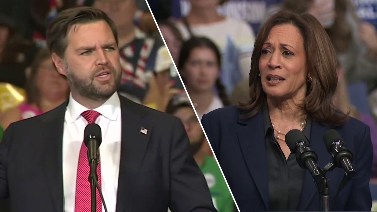 Senator JD Vance (kiri) dan Wakil Presiden Kamala Harris (kanan)