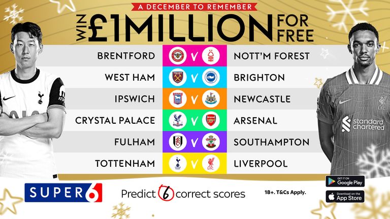 Mainkan Super 6 untuk memenangkan £1 juta!