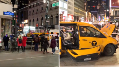 Para pengamat yang heroik menyelamatkan anak laki-laki dan ibu mereka setelah taksi menabrak pejalan kaki di Herald Square, New York