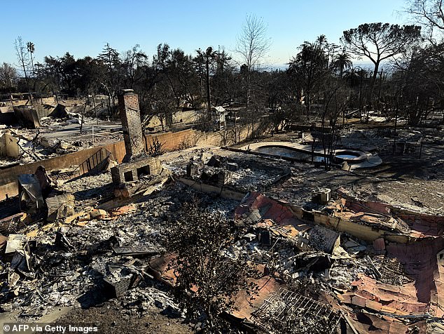 Gambar kamera tiang di atas menunjukkan lingkungan yang hancur akibat Kebakaran Eaton di Altadena, California pada 14 Januari.