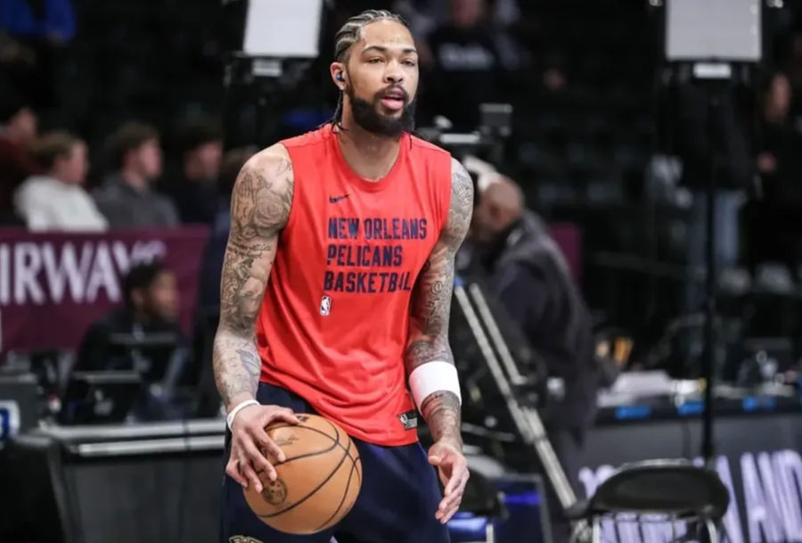 19 Maret 2024; Brooklyn, Newouort, AS; Striker Pelikan Orleans Brandon Ingram, 14, dipanaskan sebelum pertandingan melawan Brooklyn Nets di Barclays Center. Kredit: Wendel Cruz-Sad Today Sport