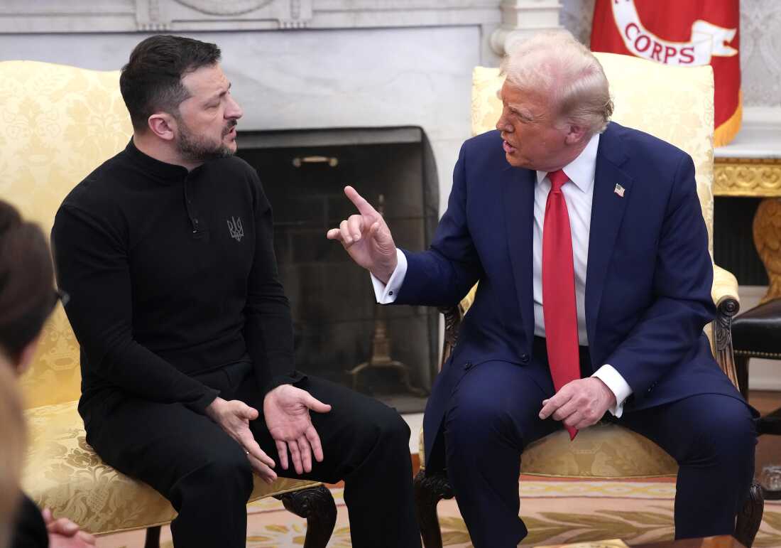 Presiden AS Donald Trump dan Presiden Ukraina Volodmir Zelensky Pertemuan di Kantor Oval di Gedung Putih di Washington DC pada 28 Februari 2025. Perdebatan menjadi pertukaran yang menegangkan.